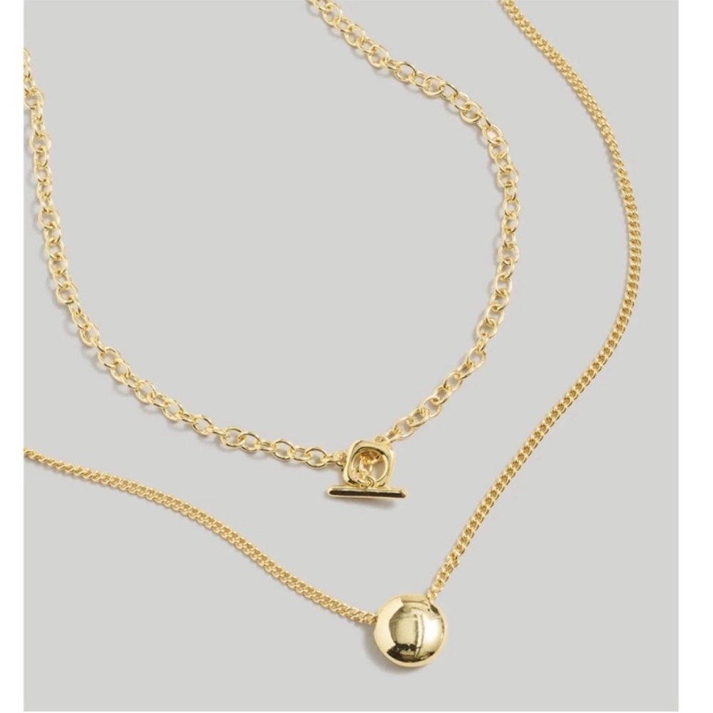 NEW MADEWELL Two-Pack Toggle Necklace Set Pale Gold minimal gift